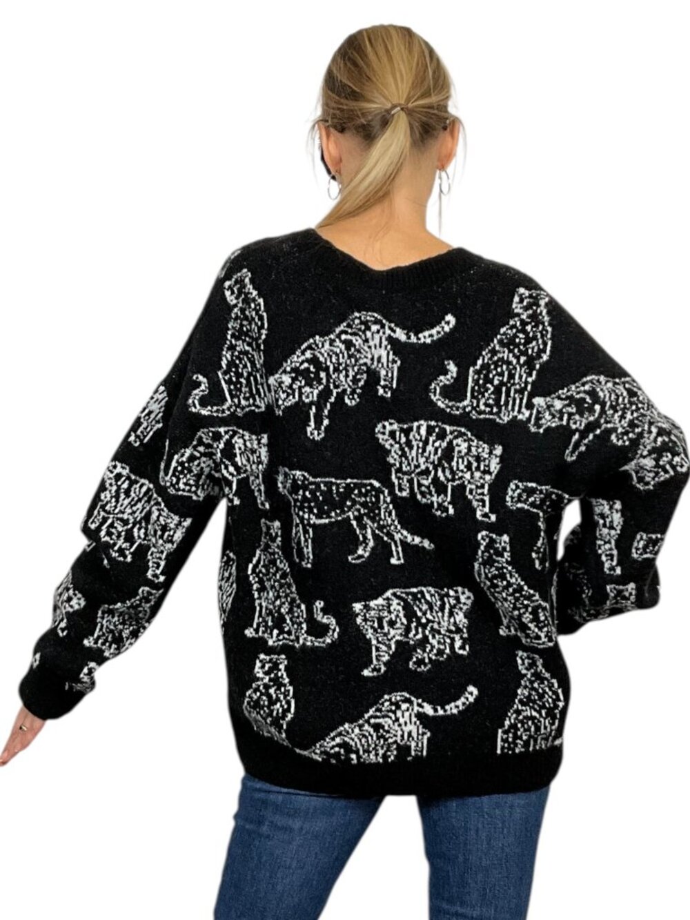 Rails Perci Charcoal Cats Sweater XL Black Wool Blend Crewneck NEW - Picture 3 of 16